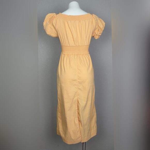 A.L.C. Adena Off-Shoulder Midi Linen Dress Puff Sleeve in Cantaloupe Size 0 - Picture 4 of 13